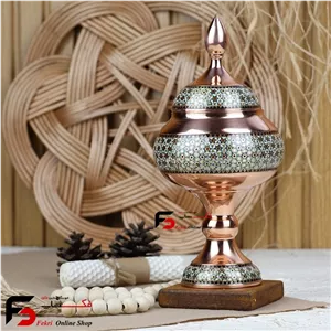 قندان پایه دار مس و خاتم