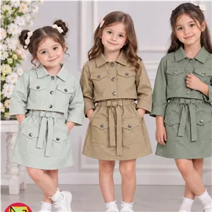 کراپ و دامن شیک مجلسی کتان پولکی دوجیب دخترانه (2 تا 7 سال)