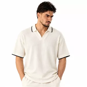 پیراهن پلوشرت آستین کوتاه مردانه زارا (ZARA) مدل کبریتی ریزبافت جذب با لبههای کنتراست