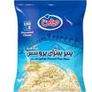 پنیر پیتزا پروسس رنده شده 180 گرمی میهن کشسانی بالا (بسته 20 عددی)
