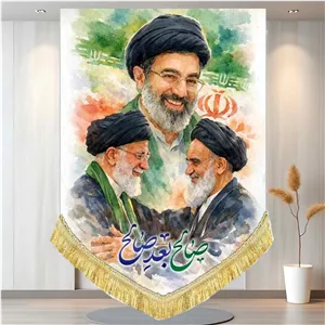 کتیبه مخمل تمثال آیت الله خمینی و سیدمجتبی خامنه ای و سید علی خامنه ای