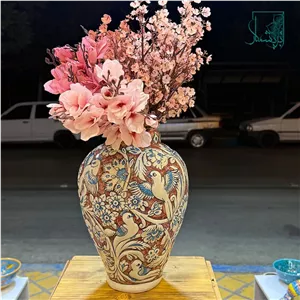 گلدان رومیزی زرشکی (بال فیروزه ایی)