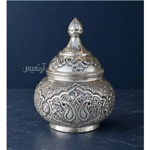 قندان مسی روکش نقره بدون پایه درب دار 