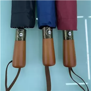 چتر فول اتوماتیک 10 فنر دو رویه ضد باد دسته چوبی