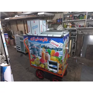 یخچال فالوده 60 لیتری روی گاری با میزکار دستگاه یخ در بهشت 