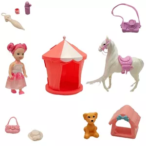 ست هدیه عروسک ناب سل مدل دختر مفصلی بامزه به همراه اسب و لوازم کد CUTE AND FUN HORSE TOY NAAB002 مجموعه