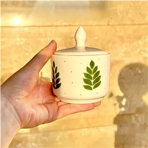 قندان سرامیکی طرح برگ دستساز