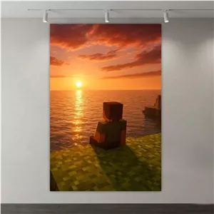 پوستر طرح بازی Minecraft مدل منظره غروب دریا کد DV3281