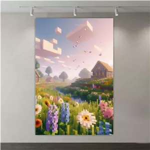 پوستر طرح بازی Minecraft مدل روستا و دشت گل کد DV3272