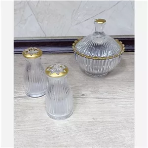 ست قندان و نمکدان طرح سولو لب طلا نوری تازه(3 عددی)