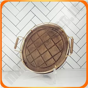 سینی گرد کف چوب طلایی نگین صنعت