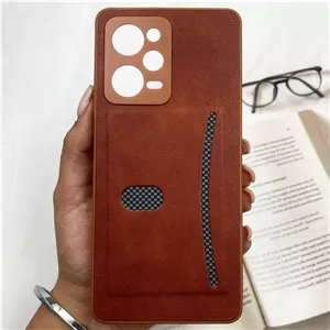قاب گوشی Redmi Note 12 Pro 5GPoco X5 Pro شیائومی Smart Wallet جاکارتی چرم اورجینال کربن اسپرت محافظ لنز دار عسلی کد 9