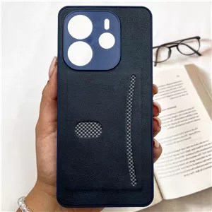 قاب گوشی Redmi Note 14 4G شیائومی Smart Wallet جاکارتی چرم اورجینال کربن اسپرت محافظ لنز دار سرمه ای کد 330198