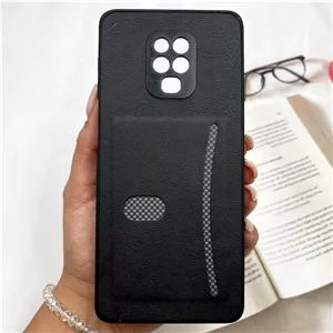 قاب گوشی Redmi Note 9SRedmi Note 9 Pro شیائومی Smart Wallet جاکارتی چرم اورجینال کربن اسپرت محافظ لنز دار مشکی کد 866