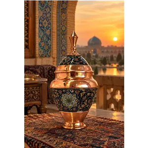 قندان سیبی مس و تذهیب