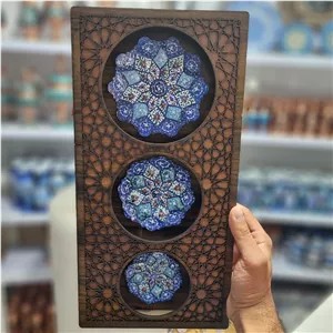 تابلو بشقاب میناکاری سری سه تایی چوبی 