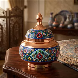 قندان مس و پرداز سایز متوسط ارتفاع 15