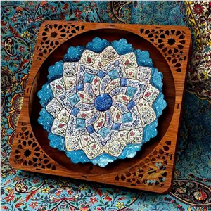 تابلو بشقاب میناکاری 30 سانتی همراه باقاب چوبی 
