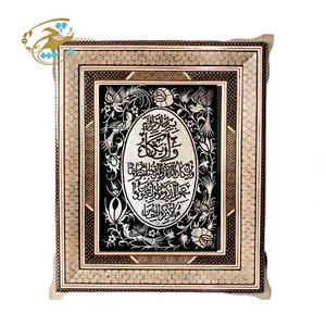 تابلو قلم زنی گل و مرغ با قاب خاتم کاری ترنج با سایز 53 در 63 سانتی متری 