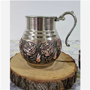 پارچ مسی کروم شده تراش دورنگ طرح دار گلبرگ بسیار زیبا و خاص کار براق و درجه یک مناسب هدیه نو عروس و جهیزیه