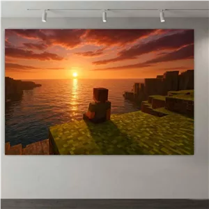 پوستر طرح بازی Minecraft مدل منظره غروب و دریا کد DV3282