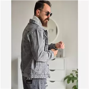 کت جین مردانه رنگ ذغالی پارچه ترک بدون کش و سنگین