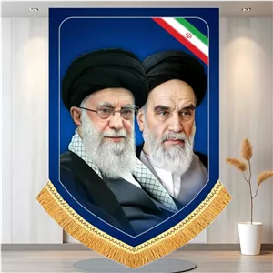 کتیبه مخمل شمایل آیت الله خامنه ای و امام خمینی رهبران انقلاب