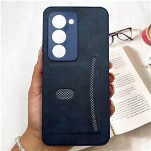 قاب گوشی Redmi 15 4G شیائومی Smart Wallet جاکارتی چرم اورجینال کربن اسپرت محافظ لنز دار سرمه ای کد 975059