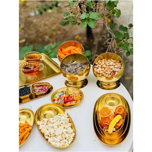 کاسه گرد پایه دار استیل طلایی