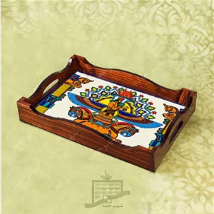 سینی چوبی (طرح C3.2.32)- پذیرایی لاکچری، ضد آب، سنتی، تنقلات، سرو، کاشی