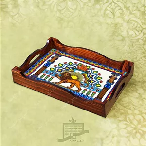 سینی چوبی (طرح C7.2.32)- پذیرایی لاکچری، ضد آب، سنتی، تنقلات، سرو، کاشی