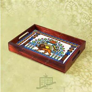سینی چوبی (طرح C7.1.32)- پذیرایی لاکچری، ضد آب، سنتی، تنقلات، سرو، کاشی