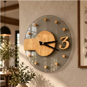 ساعت شیشه ای چوبی + پشت پی وی سی مشکی 40cm