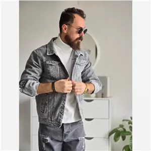 کت جین مردانه پارچه ترک رنگ طوسی تمام کش و قواره دار سایز M تا XXL