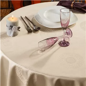 رومیزی ژاگارد طرح رمانس کرم گرد، قطر 250 رزین تاژ