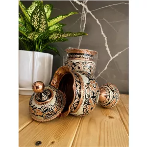 قندان مسی پایه دار نقره کوب شده..