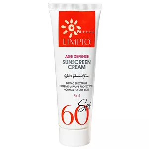 کرم ضد آفتاب بی رنگ لیمپیو SPF 60 مدل Age Defense محافظ UVA ، UVB و PA++++، ضد حساسیت، ضد چروک و پیری ، مناسب پوستهای 