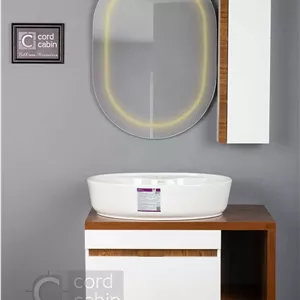 روشویی کابینتی و آینه باکس طرح پرشین سفید چوب بیضی گاتریا سفید