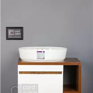 روشویی کابینتی طرح پرشین سفید چوب بیضی گاتریا سفید