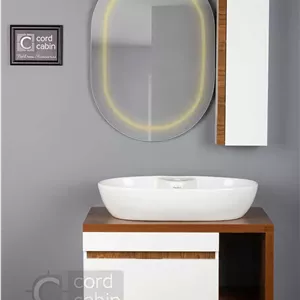 روشویی کابینتی و آینه باکس طرح پرشین سفید چوب بیضی آرمیتاژ