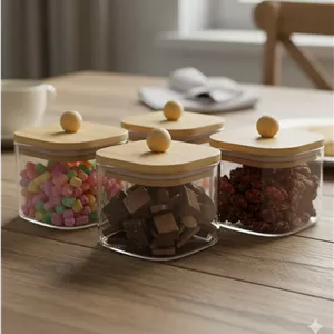 قندان پیرکس مربعی درب بامبو 2سایز (پس کرایه)