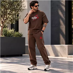 ست مردانه تیشرت و شلوار طرح Reebok ریبوک قهوه ای