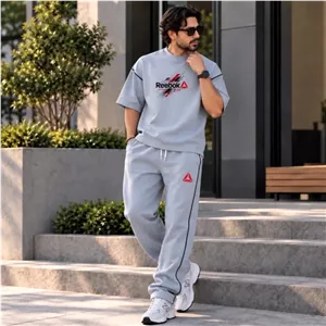 ست مردانه تیشرت و شلوار طرح Reebok ریبوک طوسی