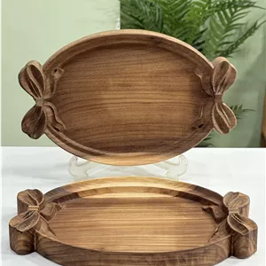 سینی بیضی دسته پاپیون چوبی (چوب گردو)