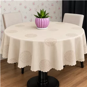 رومیزی ژاگارد طرح رمانس کرم گرد، قطر 200 رزین تاژ