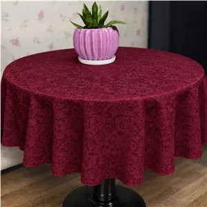 رومیزی ژاگارد طرح گل رز زرشکی، گرد قطر 180 رزین تاژ