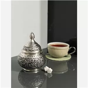 قندان 16 قلمزنی گل و مرغ آبکاری نقره سیاه قلم 