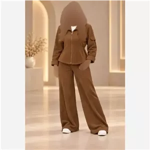 هودی و شلوار کبریتی زنانه جنس کبریتی ریز کلاه دار زیپ دار فری سایز