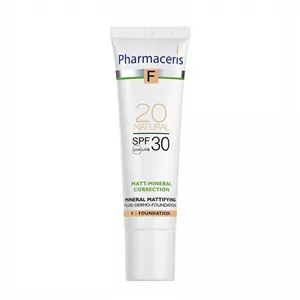 فاندیشن مینرال ماتکننده فارماسریس SPF 30 رنگ 20 حجم 30 میلیلیتر Pharmaceris F Natural Matte Mineral Foundation SPF 3...