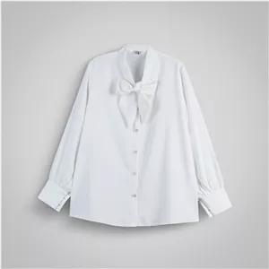 شومیز سفید یقه کراواتی مزوندوز مدل الیزه